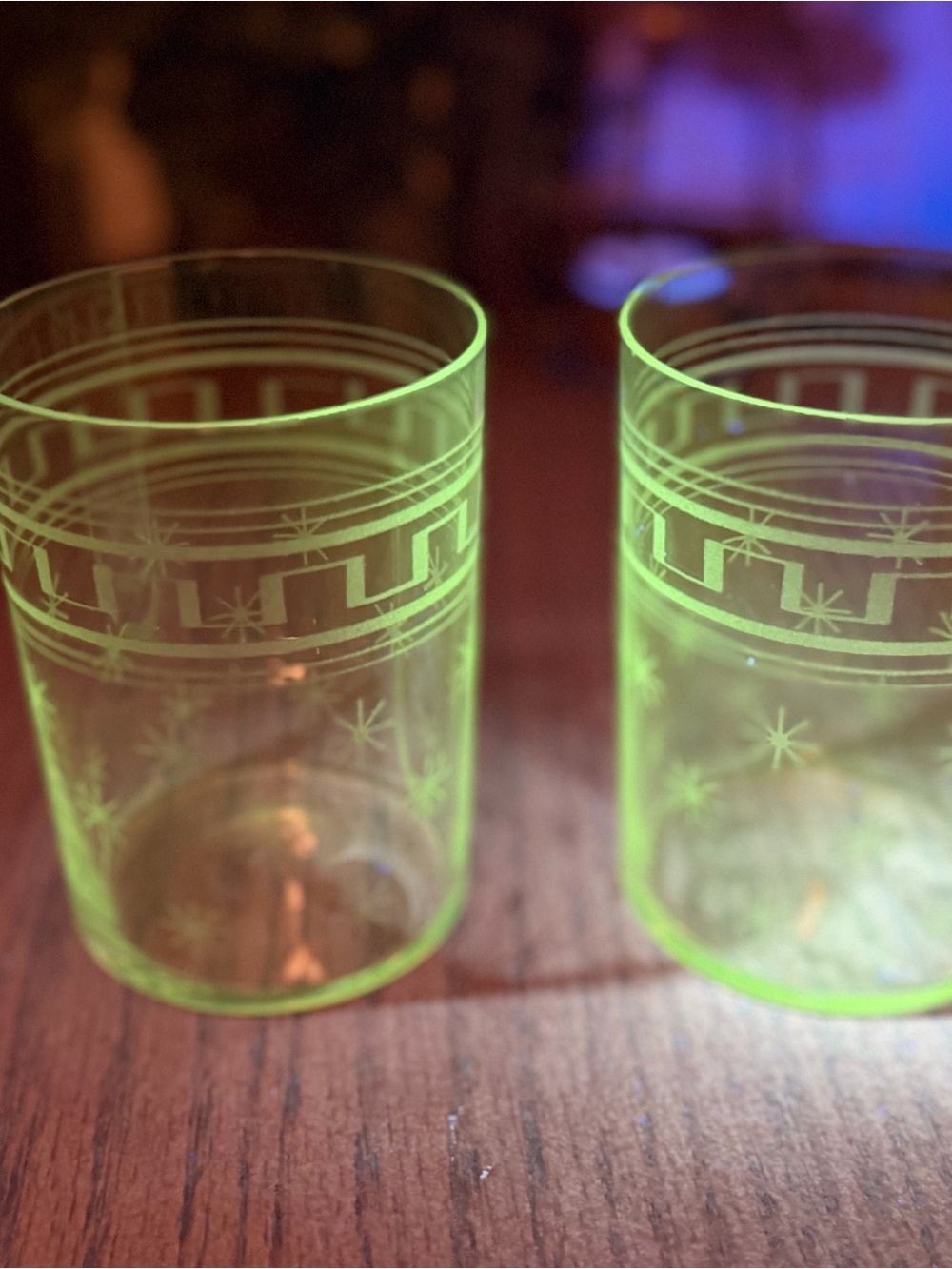 Vintage Grecian Atomic Starburst Manganese Glasses- Set of 2